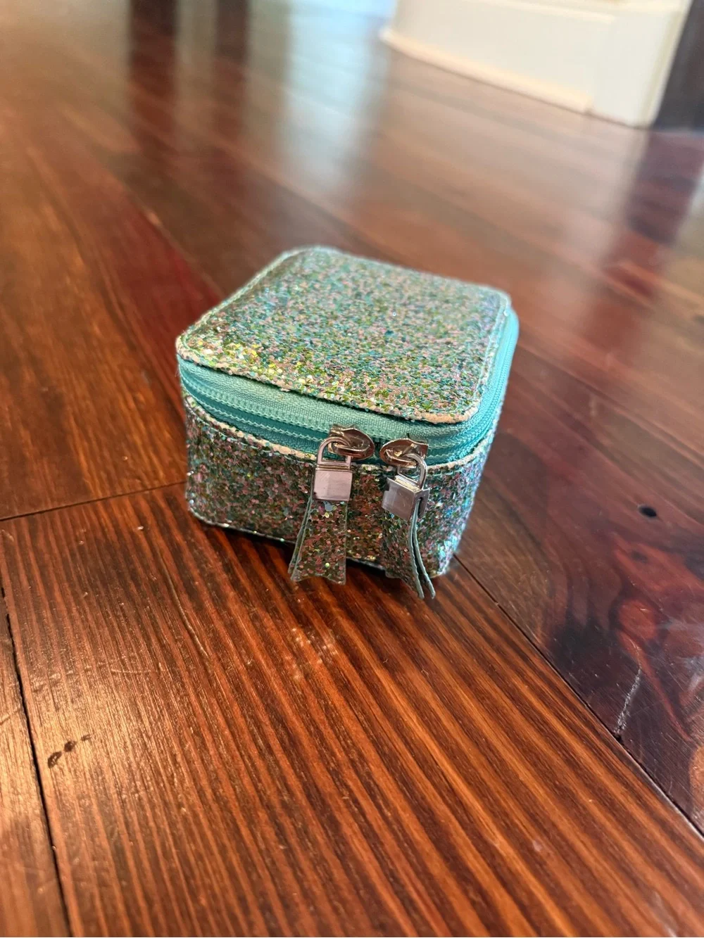 Glitter Zip Jewelry Case - Aqua Trim